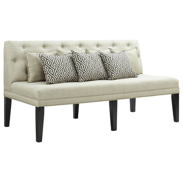 Unique Sofa, Armless Design With Button Tufted Back & Geometric Pillows, Taupe