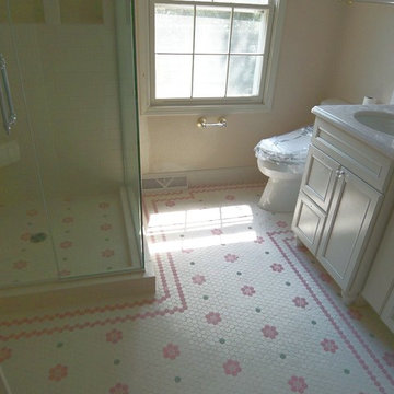 Four color hexagon tile floor
