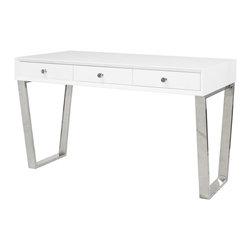 Worlds Away Patton White/Nickel 3 Drawer Desk - Desks And Hutches