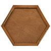 Halsey Hexagon Decorative Wood Tray With Polished Metal Handles, Rustic Caramel