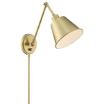 Crystorama - Mitchell 1 Light Aged Brass Wall Mount - The functional and fashionable Mitchell task light is versatile enough to fit into any interior. Stylish, modern and minimal, the fixture features a tapered metal shade and round beveled backplate, powered by a dimmable switch to adjust brightness and can be hardwired or plugged into your outlet. Designed to direct light where you need it most, this fixture is both sleek and contemporary, allowing its design to be incorporated easily into any home decor.