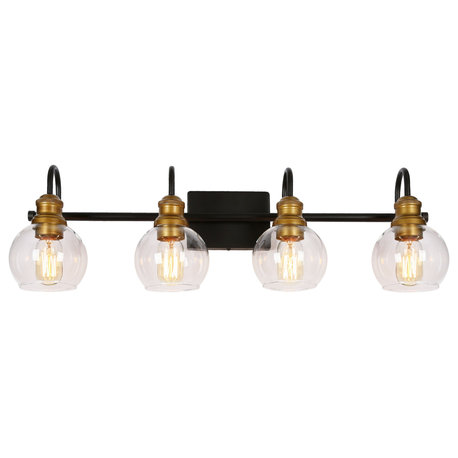 LNC 4-Light Black & Brass Modern Glass Bathroom Vanity Lighting
