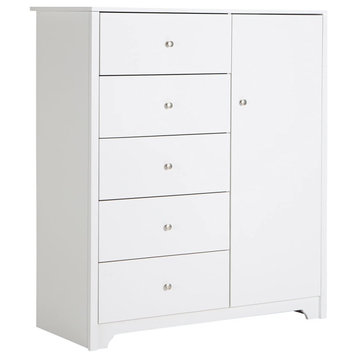 Minimalist Dresser, 5 Drawers and Side Cabinets With Adjustable Shelves, White