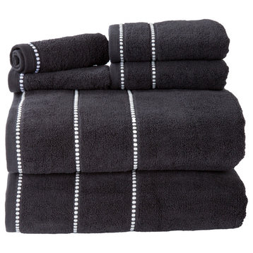 Lavish Home Quick Dry 100% Cotton Zero Twist 6 Piece Towel Set, Black