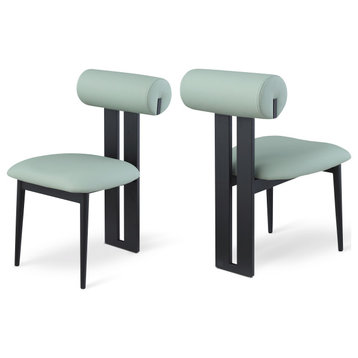 Dario Upholstered Dining Chair, Set of 2, Mint, Vegan Leather, Matte Black