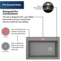 Karran Drop-In Quartz 33" 1-Hole Single Bowl Kitchen Sink Kit, Grey