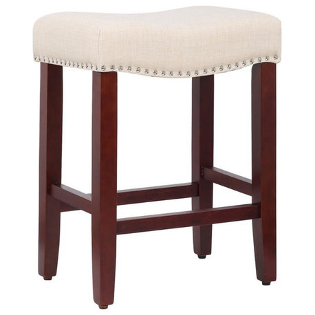 24" Upholstered Saddle Seat Counter Stool in Beige