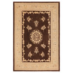Bareens Designer Rugs - Bohemian Heriz Ziegler Angeles Brown Beige Hand-Knotted Rug - 9'1'' x 11'10'' - Enhance the ambiance of your home with this magnificent Persian-influenced Turkish hand-knotted rug made by skilled artisans capable of creating the most exceptional vegetable dyes and hand-spun wool. This exquisite handmade rug is a one-of-a-kind Peshawar Kafkaz, otherwise identified as Chobi, Chobi Peshawar, Oushak, or Ziegler rug. These handmade rugs are crafted in Pakistan utilizing superior-quality wool imported from Australia, New Zealand, and Korea in two types of weaves: the Persian weave and the Mori weave. This rug is meticulously crafted by hand using the finest natural vegetable dyes extracted from local plants. The artisans use a blend of hand-spun local and fine merino wool, resulting in a rug with a compelling texture, higher lanolin content, and longer staple. The artisans occasionally incorporate natural or artificial silk into the pile to enhance specific motifs. The finished product is an awe-inspiring execution of flawless design and an understated palette that exudes elegance.