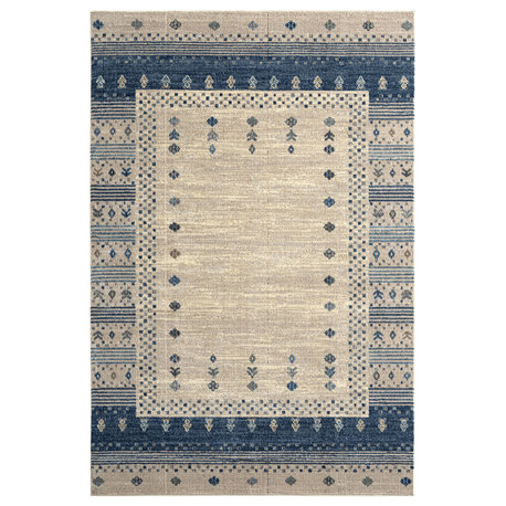 Abani Mesa MES190A Southwestern Blue Beige Tribal Area Rug, Cream, 6' X 9'