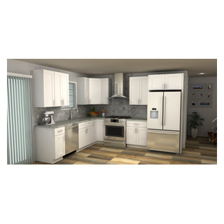 White Shaker L-Shape 12x12 Cabinet Set for 96H Kitchen