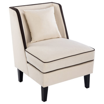 TATEUS Velvet Upholstered Accent Chair with Cream Piping, Tan and Cream , Cream