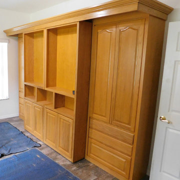 Traditional Queen Sliding Bookcase Library Murphy Wall Bed Nightstand Opening