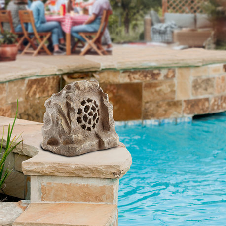 Solar-Powered Outdoor Waterproof Bluetooth Rock Speaker, Brown