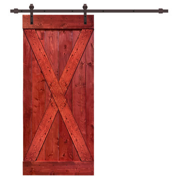 TMS X Series Barn Door With Sliding Hardware Kit, Cherry Red, 42"x84"