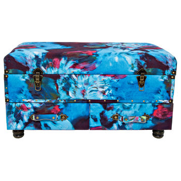 River of Goods Abstract Watercolor Storage Trunk Blue/Navy/Burgundy Flower