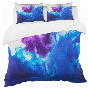Blue and Purple ink Composition Mid-Century Duvet Cover, King