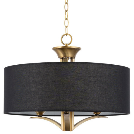 Kira Home Alondra 20" Drum Chandelier, Black Fabric Shade, Adjustable Height