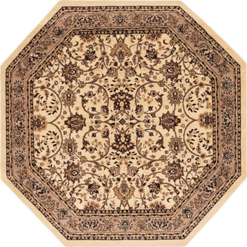 Traditional Zayandeh Octagon 7'11"x7'11" Octagon Toffee Area Rug
