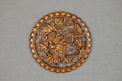 Carved Flower butterfly Wall Wood Sculpture