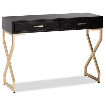 Baxton Studio Carville Modern 2-Drawer Wood Console Table in Dark Brown and Gold