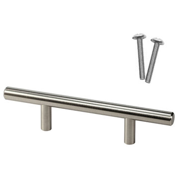 Solid Metal Bar Pull Handle, Brushed Nickel, 3" Centers, 6" Length, 1