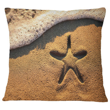 Starfish On Beach With Waves Beach Throw Pillow, 16"x16"