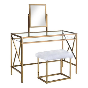 Furniture of America Ian Metal 3-Piece Bedroom Vanity Set in Champagne