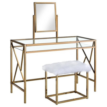 Furniture of America Ian Metal 3-Piece Bedroom Vanity Set in Champagne Gold