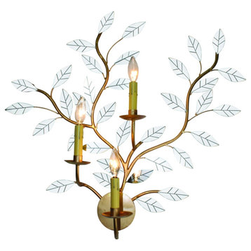 Luxe Leaf Branch Wall Sconce 3 Light Mirrored Leaves Gold Organic Shape