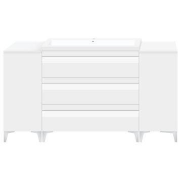 60" Freestanding White Vanity Set With Sink, LV8-C6B-60W, Style 8