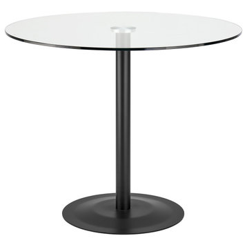 Ava Round Bistro Table With Clear Tempered Glass Top and Matte Black Base