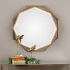 30" Gold Open Geometric Round Wall Mirror, Octagon Midcentury Modern Shape