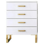 Homary - Modern White Chest with 4-Drawer Gold Legs in Large - Pick up this pinewood drawer floor cabinet instead. This cabinet is crafted from solid wood, metal, sturdy, durable, it can be used for years. Giving it a modern touch. Plus, drawers adorned with gold-finished metal knobs for an upscale touch. The chic character, cozy style bring warmth to any room with this versatile piece of modern furniture.
