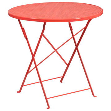 30" Round Coral Indoor-Outdoor Steel Folding Patio Table