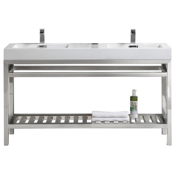 Cisco 60" Double Sink Stainless Steel Console With Acrylic Sink, Chrome, Chrome