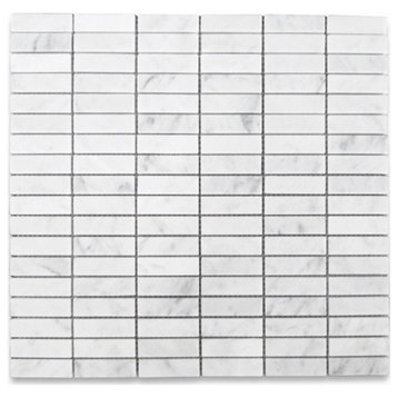 Carrara White Marble Rectangular Stacked Mosaic Tile Honed 5/8x2, 1 sheet