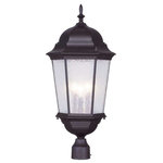 Livex Lighting - Hamilton Outdoor Post Head, Bronze - A decorative top and arm are paired with a simple six-sided frame in this bronze and clear water glass outdoor post lantern. constructed of cast aluminum, this durable exterior fixture looks even better with a nostalgic style edison bulb illuminating its elegant silhouette.