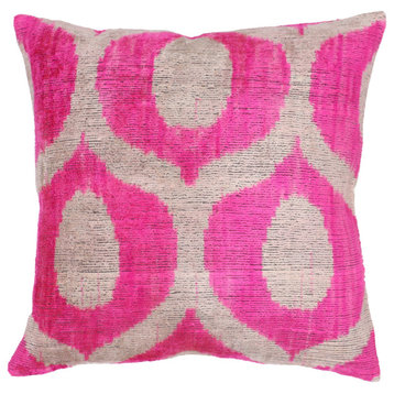 Canvello Handamde Velvet Pink Throw Pillow Down Filled, 16x16 in