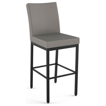 Amisco Perry Counter and Bar Stool, Taupe Grey Faux Leather / Black Metal, Counter Height