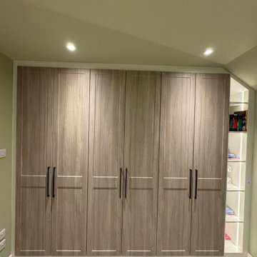 Bespoke Woodgrain Shaker Fitted Wardrobes with LED Display Shelving | London