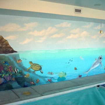 Ocaen themed indoor residential pool painted by ML Murals