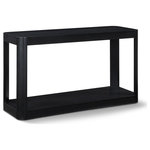 Meridian Furniture - Reeves Table, Black, Coffee Table, Black, Console Table - Bring home the Reeves Black Console Table to give your room a fresh new look. This art deco console table features a sleek design with rounded corners and a bottom shelf ideal for storing items you use most handily nearby. Oak veneer and solid wood with MDF construction give the table a sturdy demeanor, so it holds up to use by your busy family. A chic black finish and natural wood grain variation ensure that this console table blends nicely with existing decor in your modern home.