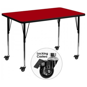 36''Wx72''L Red Thermal Laminate Activity Table-Standard Height Adj. Legs