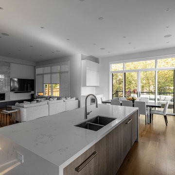 Contemporary Kitchen Design Two Tone White High Gloss & Grey Wood Print Melamine