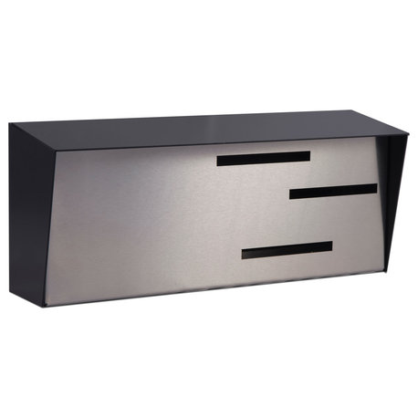 Locking Mid Century Modern Mailbox, 2 Tone Black, Stainless
