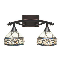 Bow 2-Light Bath Bar, Bronze Finish with 7" Royal Merlot Art Glass, Black Copper