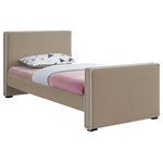 Meridian Furniture - Dillard Velvet Upholstered Bed, Beige, Twin - Lend your bedroom an elegant look with this Dillard velvet bed. Live out your velvet fantasy with this bed's soft beige velvet upholstery that runs the full length of the bed from headboard to footboard and is trimmed with velvet piping in a contrasting color for a contemporary vibe. Dark espresso wood legs provide added support for the bed, which can be used without a box spring if desired.