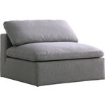 Meridian Furniture - Serene Linen Textured Fabric Deluxe Comfort Modular Armless Chair, Gray - There's lots to love about the Serene linen textured deluxe cloud-like comfort modular collection, and this piece is not an exception. The soft Gray linen textured fabric is cozy and sleek to the touch while the overstuffed down/feather cushions provide gentle support so you can relax and unwind like a VIP. Customize your seating with this modular set by adding the pieces you like most. Latches under each piece make it easy to snap them into position for a look that's modern yet welcoming.