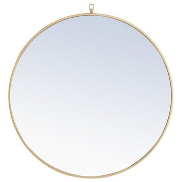 Metal Frame Round Mirror With Decorative Hook 32 Inch Brass Finish