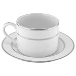 10 Strawberry Street - Double Line Can Cup and Saucer, Set of 6, Silver - Silver Double Line : With a silver lining on the edge and verge, these dishes embrace the food with delicate majesty, simultaneously noble and reserved.